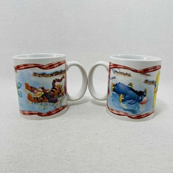 Houston Harvest Disney Winnie Pooh Friends Mug Set 2 Eeyore Tigger Winter Snow - Picture 5 of 10